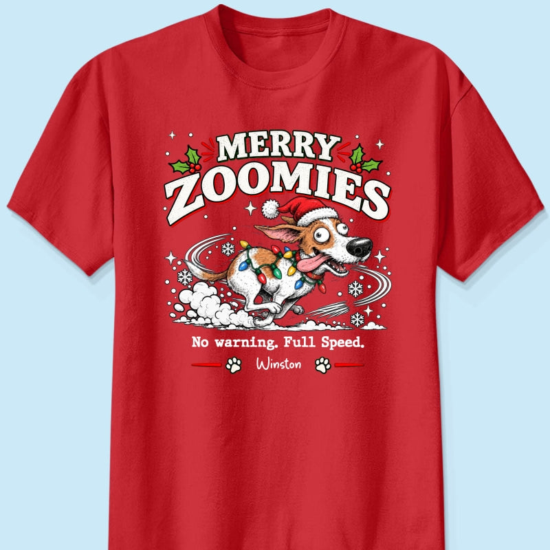 Merry Zoomies Quirky Dog Portrait From Your Custom Pet Photo - Personalized Shirt - Funny Festive Christmas Gift For Dog Lover