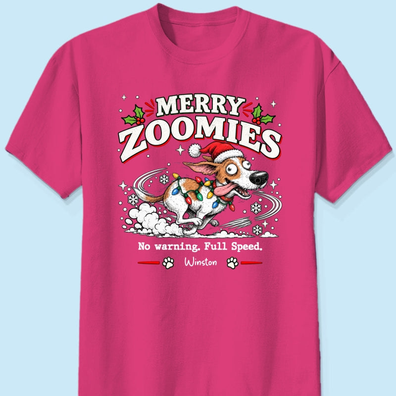 Merry Zoomies Quirky Dog Portrait From Your Custom Pet Photo - Personalized Shirt - Funny Festive Christmas Gift For Dog Lover