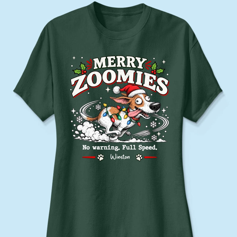 Merry Zoomies Quirky Dog Portrait From Your Custom Pet Photo - Personalized Shirt - Funny Festive Christmas Gift For Dog Lover