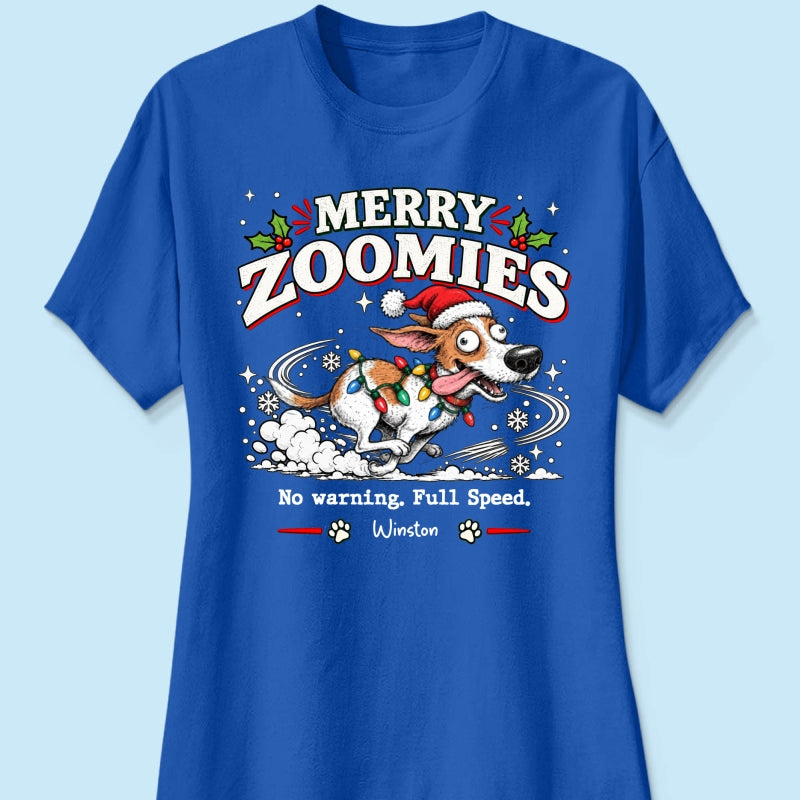 Merry Zoomies Quirky Dog Portrait From Your Custom Pet Photo - Personalized Shirt - Funny Festive Christmas Gift For Dog Lover