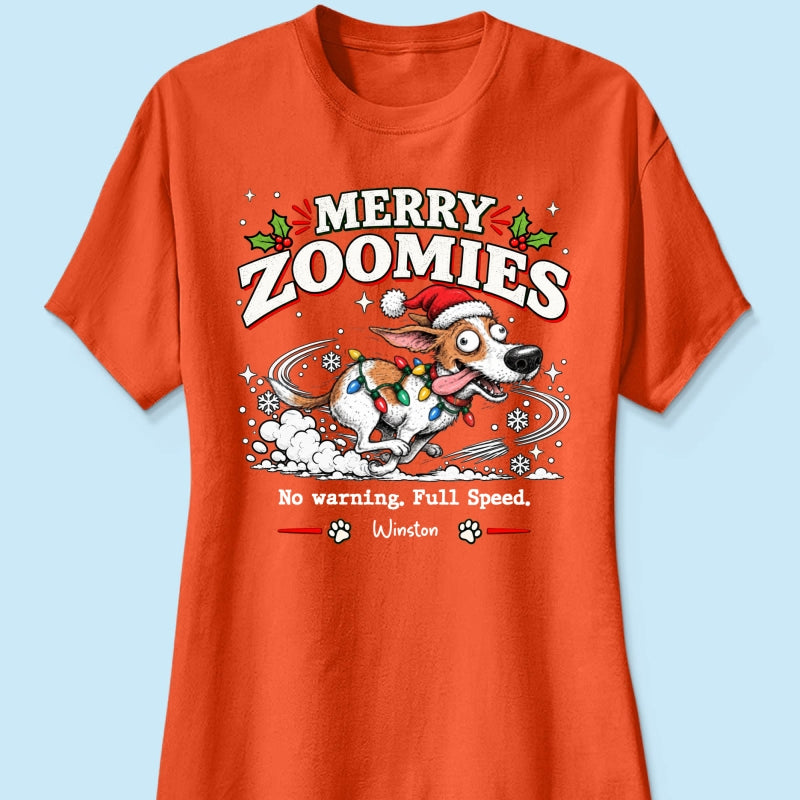 Merry Zoomies Quirky Dog Portrait From Your Custom Pet Photo - Personalized Shirt - Funny Festive Christmas Gift For Dog Lover