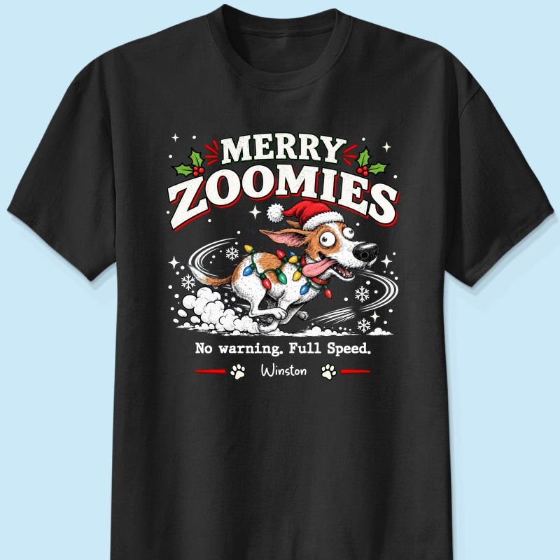 Merry Zoomies Quirky Dog Portrait From Your Custom Pet Photo - Personalized Shirt - Funny Festive Christmas Gift For Dog Lover