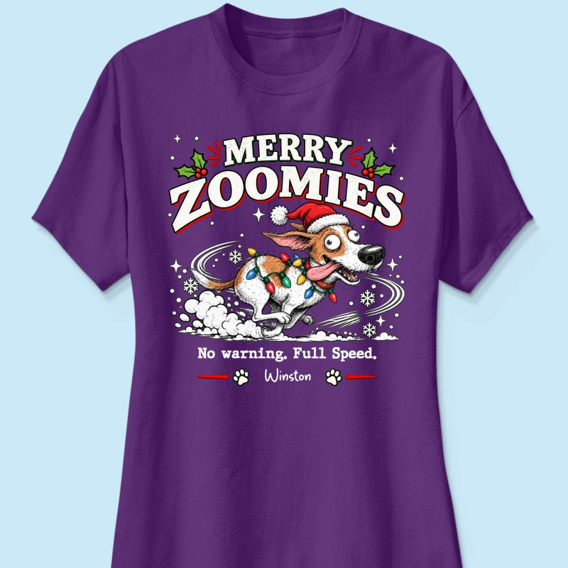 Merry Zoomies Quirky Dog Portrait From Your Custom Pet Photo - Personalized Shirt - Funny Festive Christmas Gift For Dog Lover