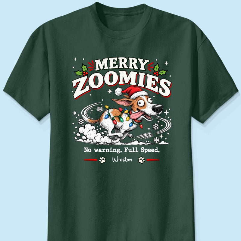 Merry Zoomies Quirky Dog Portrait From Your Custom Pet Photo - Personalized Shirt - Funny Festive Christmas Gift For Dog Lover