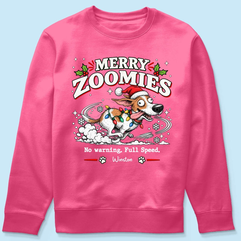 Merry Zoomies Quirky Dog Portrait From Your Custom Pet Photo - Personalized Shirt - Funny Festive Christmas Gift For Dog Lover