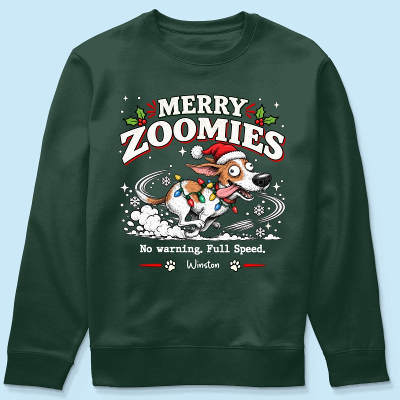 Merry Zoomies Quirky Dog Portrait From Your Custom Pet Photo - Personalized Shirt - Funny Festive Christmas Gift For Dog Lover