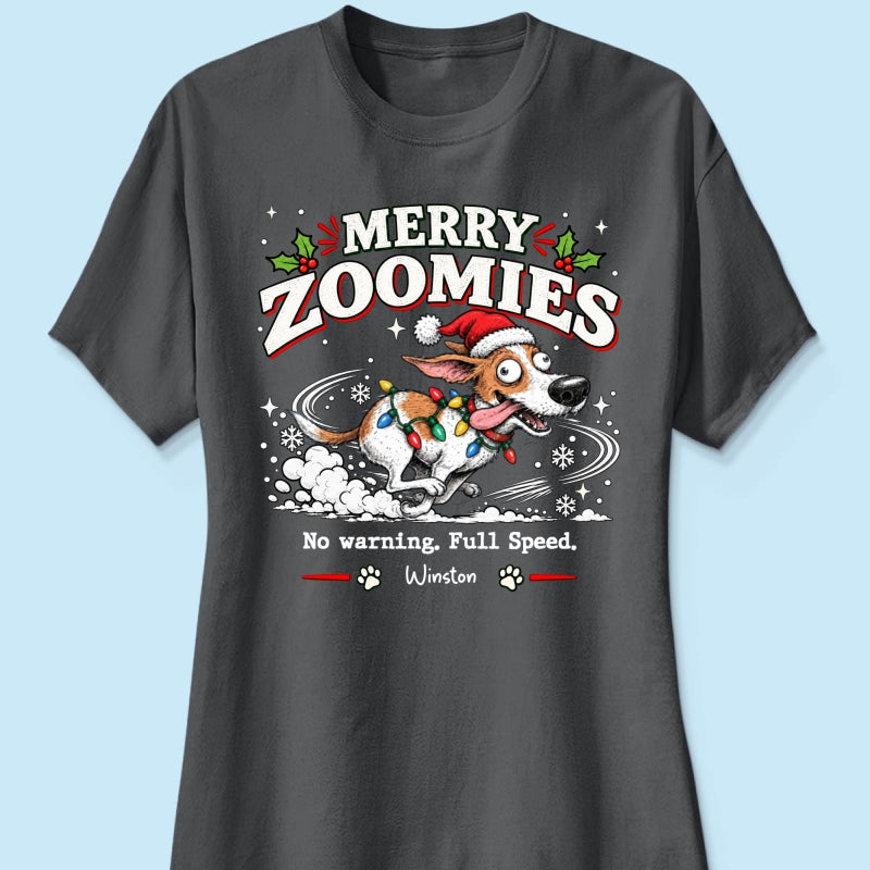 Merry Zoomies Quirky Dog Portrait From Your Custom Pet Photo - Personalized Shirt - Funny Festive Christmas Gift For Dog Lover