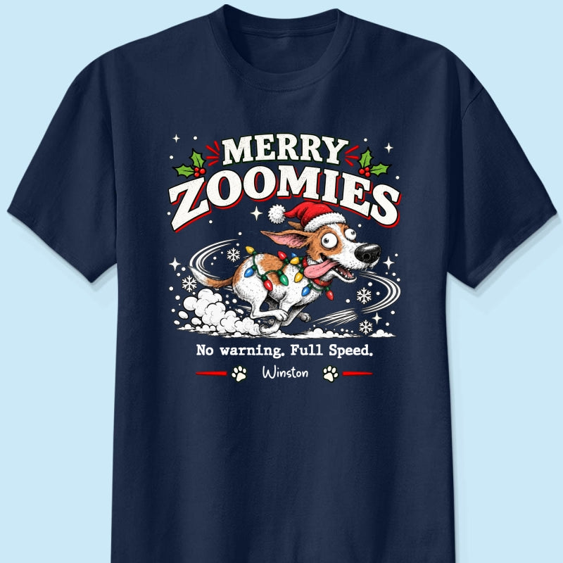 Merry Zoomies Quirky Dog Portrait From Your Custom Pet Photo - Personalized Shirt - Funny Festive Christmas Gift For Dog Lover