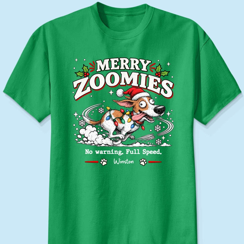 Merry Zoomies Quirky Dog Portrait From Your Custom Pet Photo - Personalized Shirt - Funny Festive Christmas Gift For Dog Lover