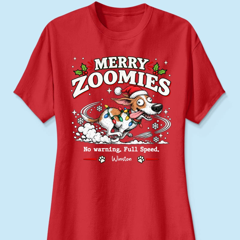 Merry Zoomies Quirky Dog Portrait From Your Custom Pet Photo - Personalized Shirt - Funny Festive Christmas Gift For Dog Lover