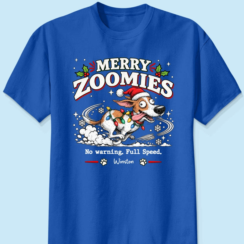 Merry Zoomies Quirky Dog Portrait From Your Custom Pet Photo - Personalized Shirt - Funny Festive Christmas Gift For Dog Lover