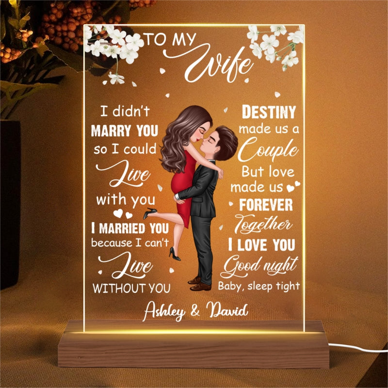 To My Wife Flower Hugging Couple Personalized Rectangle Acrylic LED Lamp Night Light