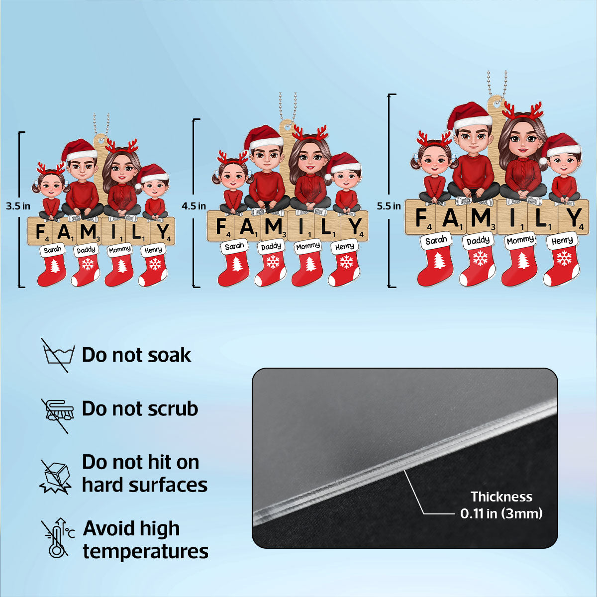 Doll Family Sisting On Word Puzzle Personalized Acrylic Ornament, Christmas Decoration