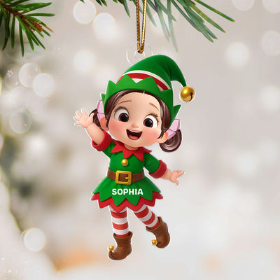 Cute Kid Christmas Elf Costume Personalized Acrylic Ornament - Adorable Christmas Gift For Kids, Grandkids