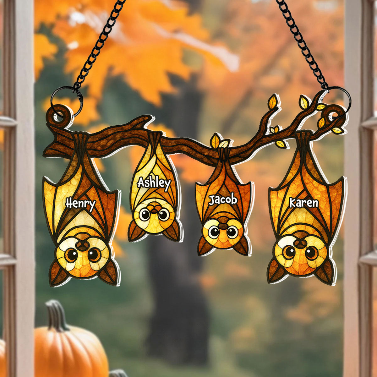 Bat Halloween Familly Hanging Personalized Acrylic Suncatcher