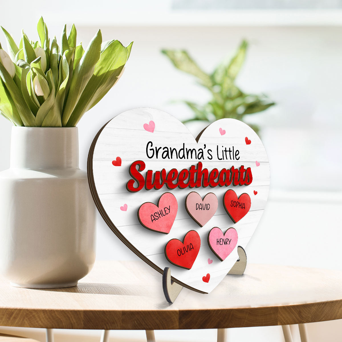 Grandma Mom Little Sweathearts Personalized 2-layer Wooden Plaque