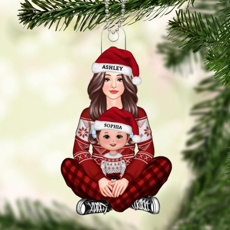 Pretty Grandma Nana Mom Holding Kid Christmas Gift For Grandson Granddaughter Personalized Acrylic Ornament