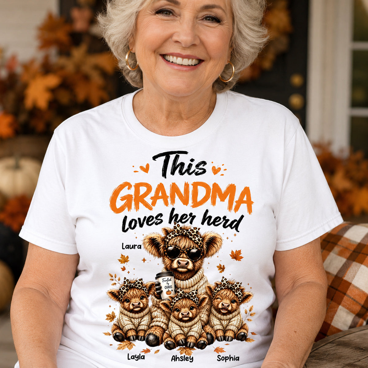 This Grandma Loves Her Herd Fall Season - Personalized Light Color Shirt - Cozy Autumn Tee for Grandma