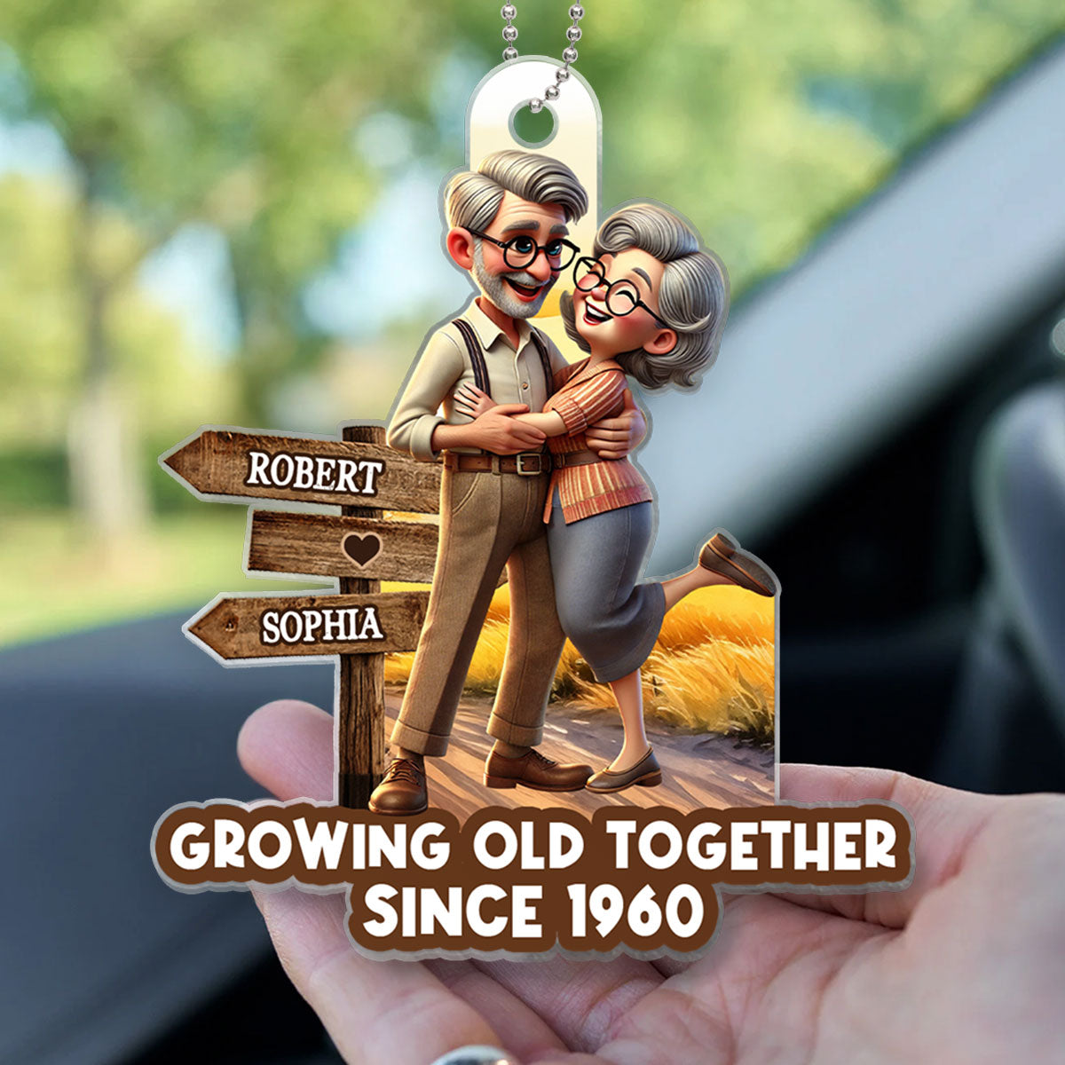 Growing Old Together Personalized Car Hanger Ornament, Anniversary  For Him, For Her, Husband, Wife