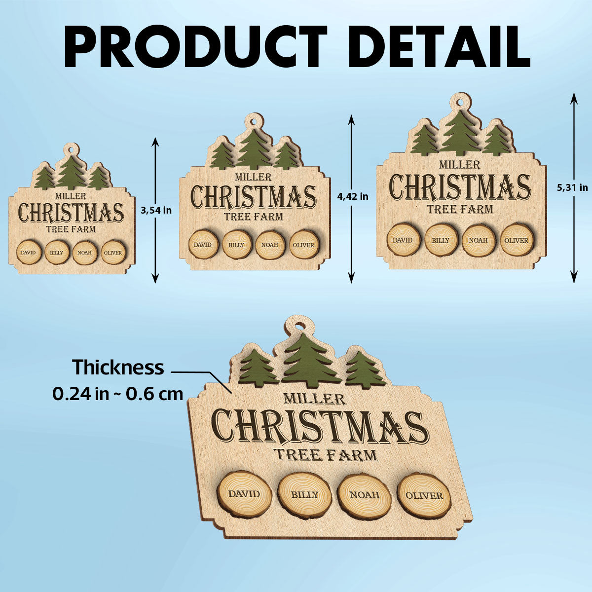 Christmas Tree Farm Family Wood Slice Personalized 2-Layer Wooden Ornament