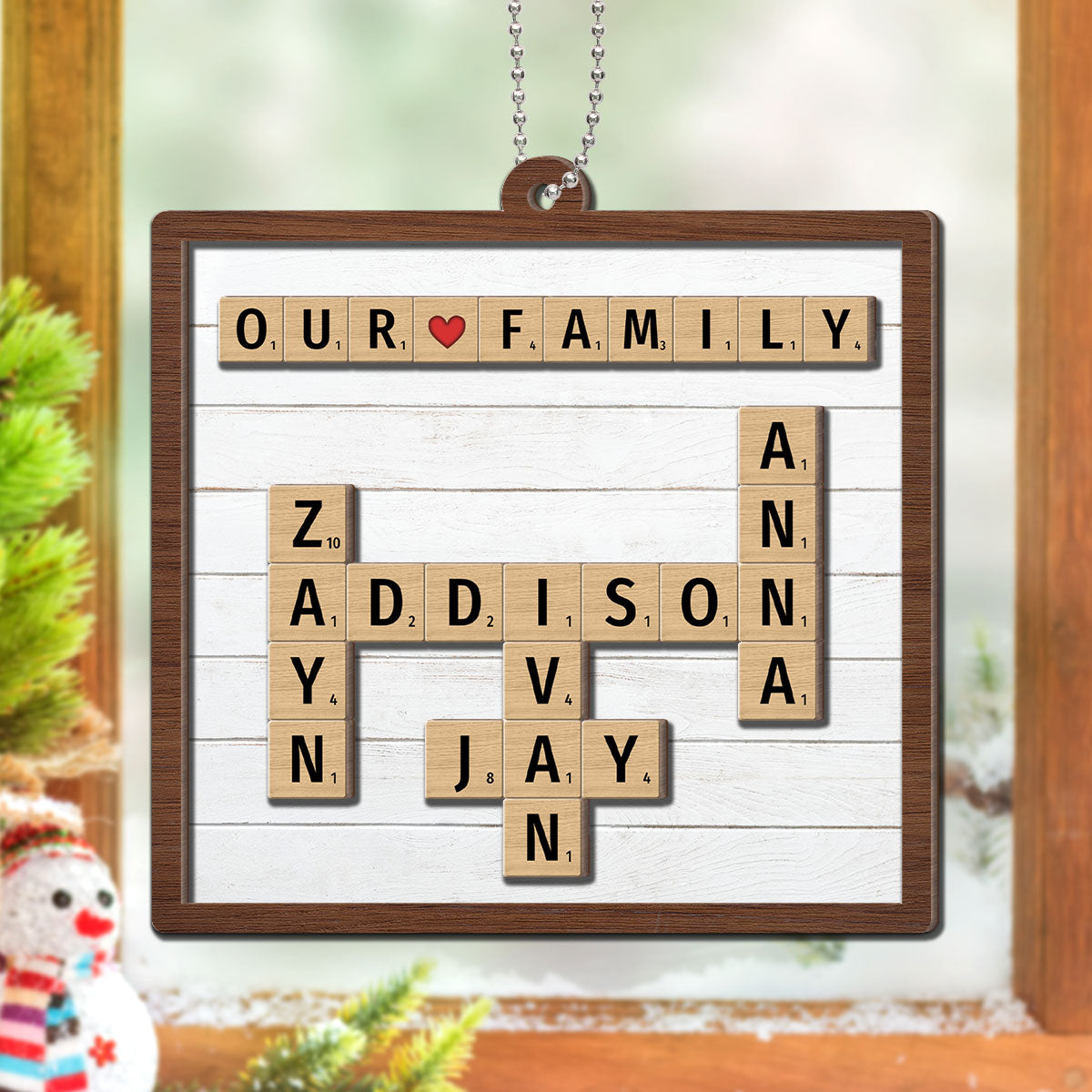 Our Family Grandkids Crossword Puzzle Art Personalized 2-Layer Wooden Ornament
