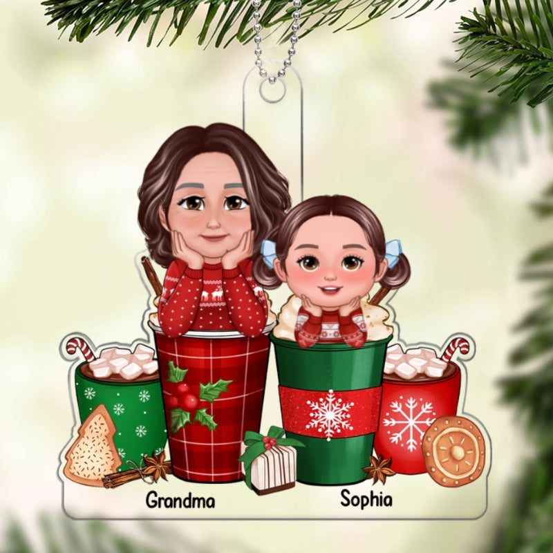 Grandma Grandkids On Christmas Coffee Cups Personalized Acrylic Ornament