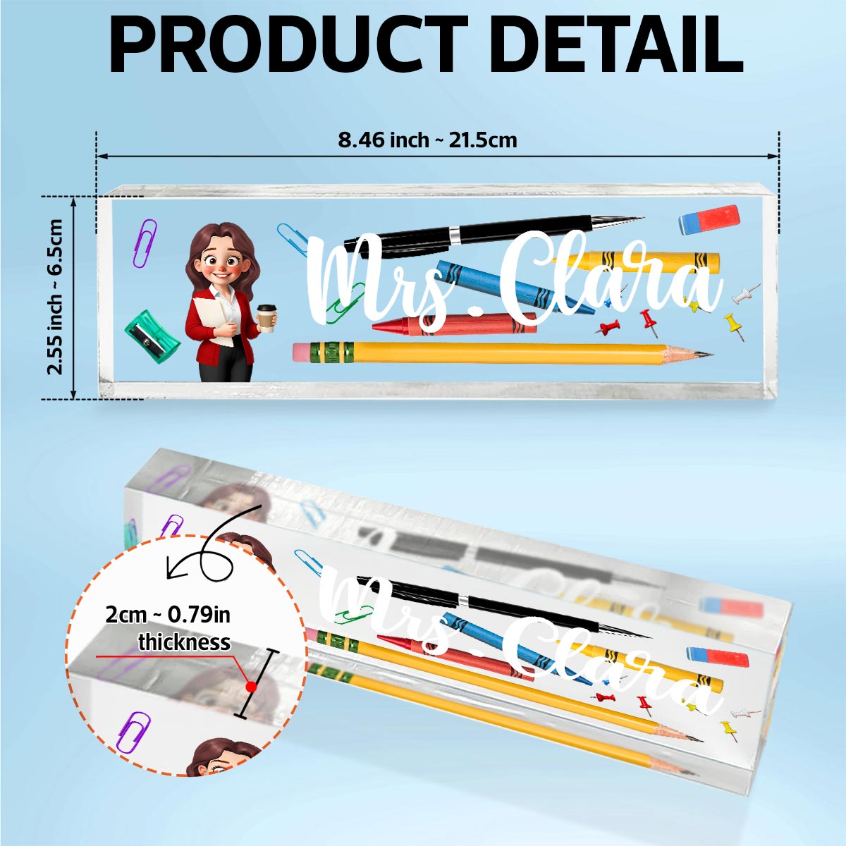 Teacher Things Personalized Acrylic Desk Name Plate, Back To School Gift