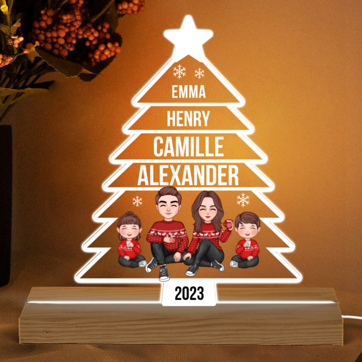 Family Name Christmas Tree Personalized LED Night Light