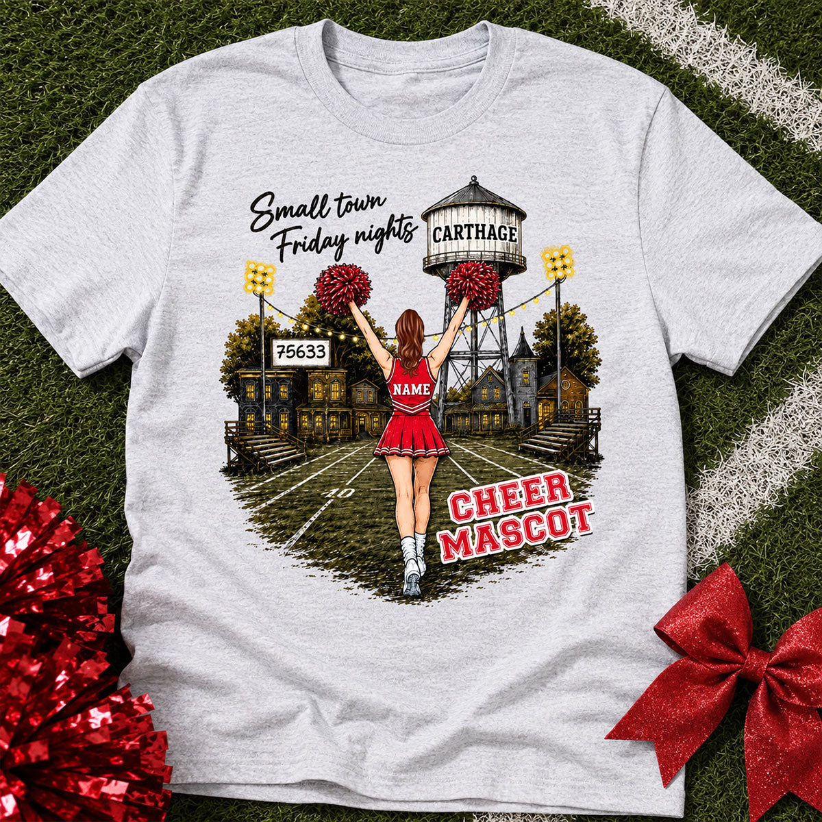 Custom Town Name & Zip Code Cheerleader - Personalized Shirt - Hometown Spirit, Big Dreams Football