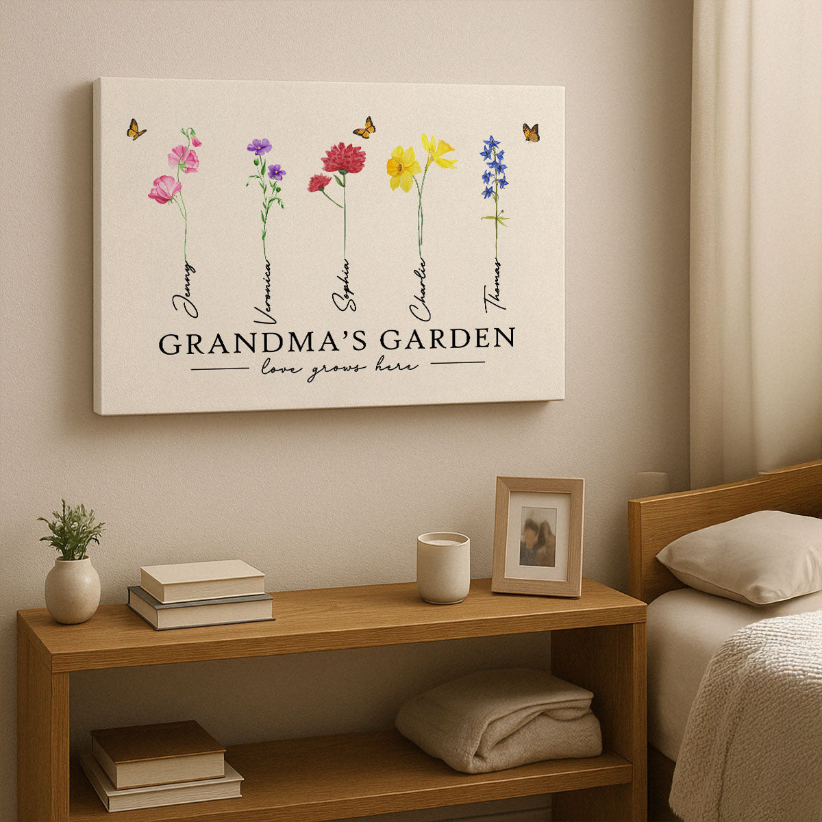 Grandma‘s Garden Love Grows Here Watercolor Birth Month Flower Gift For Grandma Mom Personalized Canvas Print
