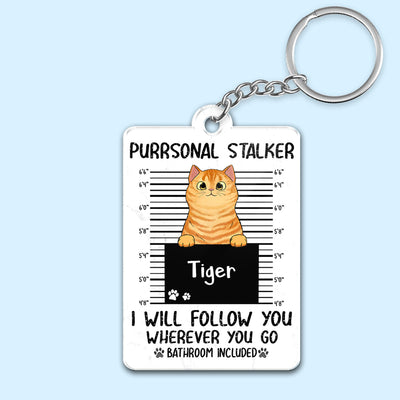 Purrsonal Stalker Peeking Fluffy Cat Personalized Acrylic Keychain