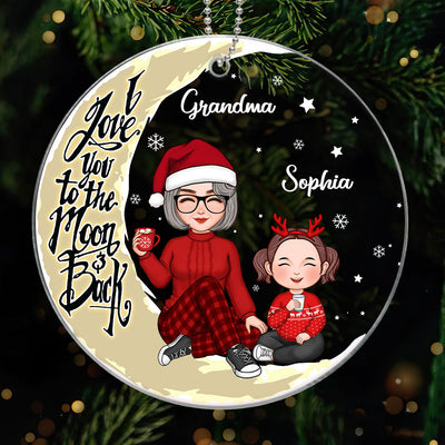 Cute Grandma & Grandkids On Yellow Moon Personalized Acrylic Ornament