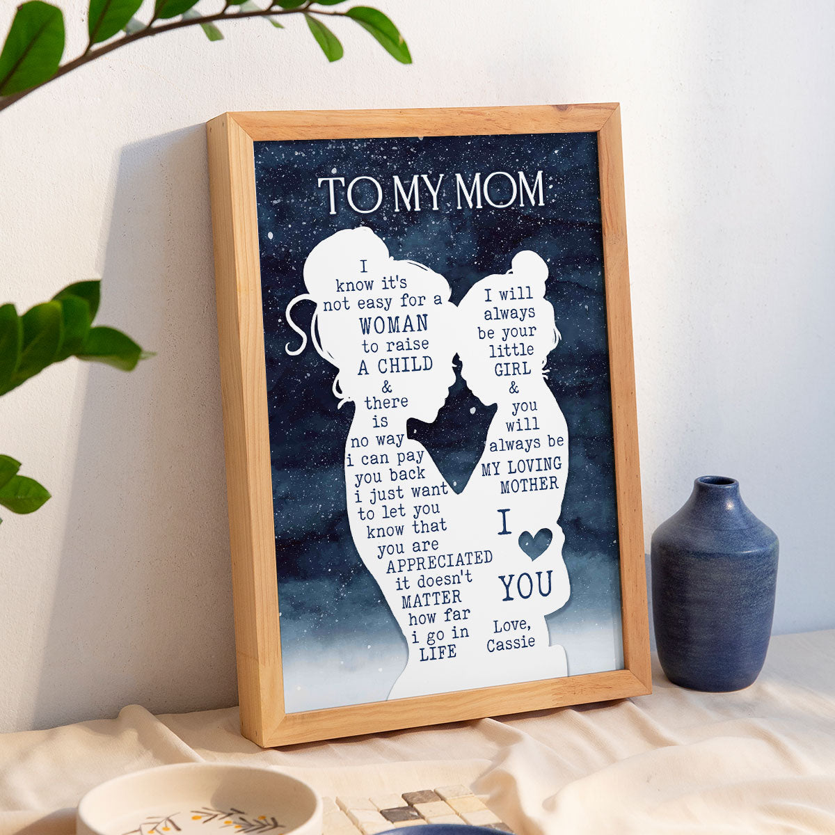 Mom & Daughter Silhouette Starry Night Personalized Poster, Heartfelt Gift Birthday Gift For Mom
