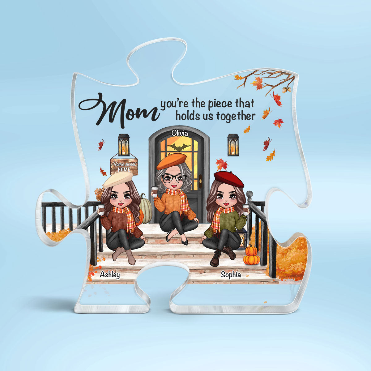 Mom The Piece That Holds Us Together Fall Season Personalized Acrylic Puzzle Plaque
