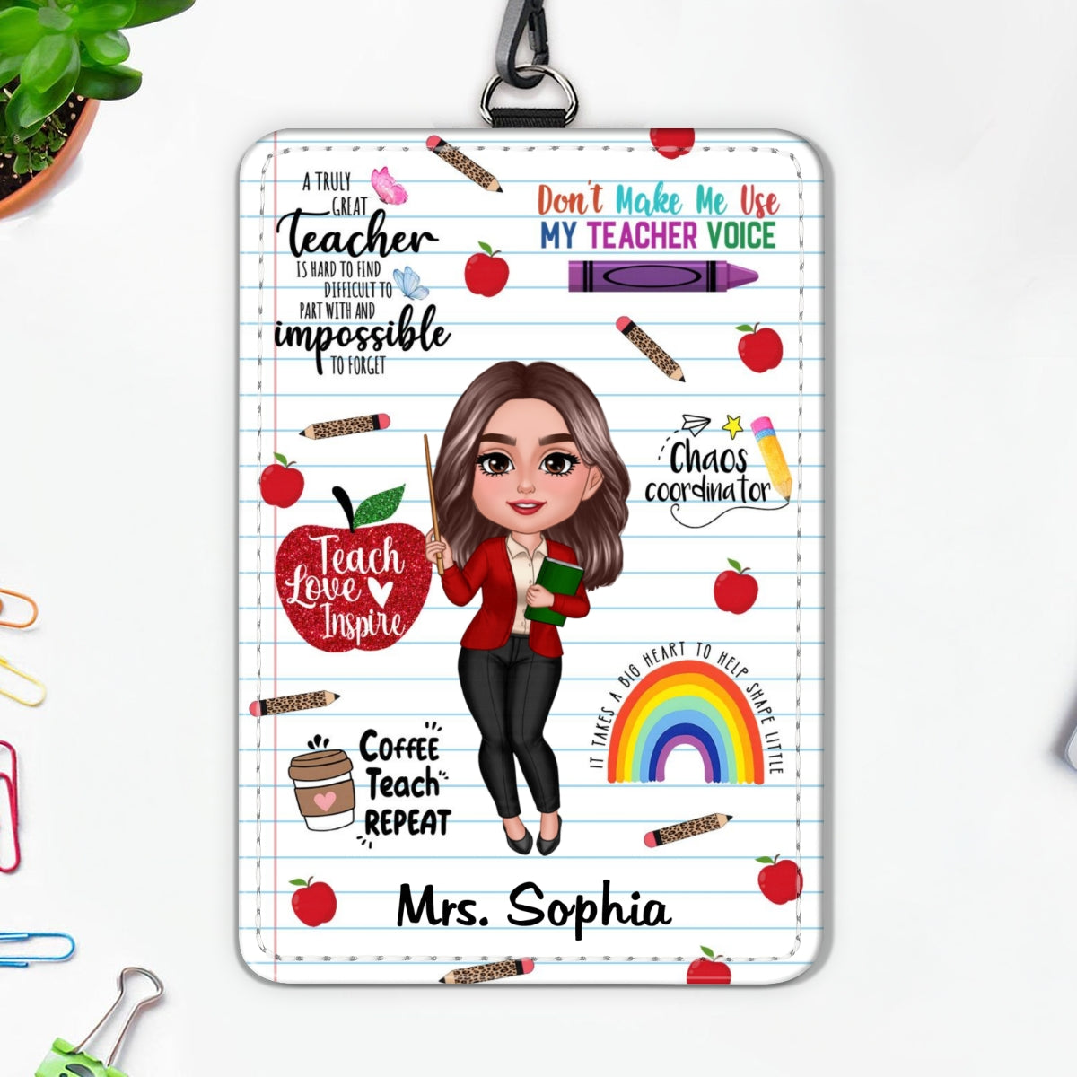 Teacher Affirmation Notebook Page Theme Personalized ID Badge Holder, Back To School Gift For Teacher