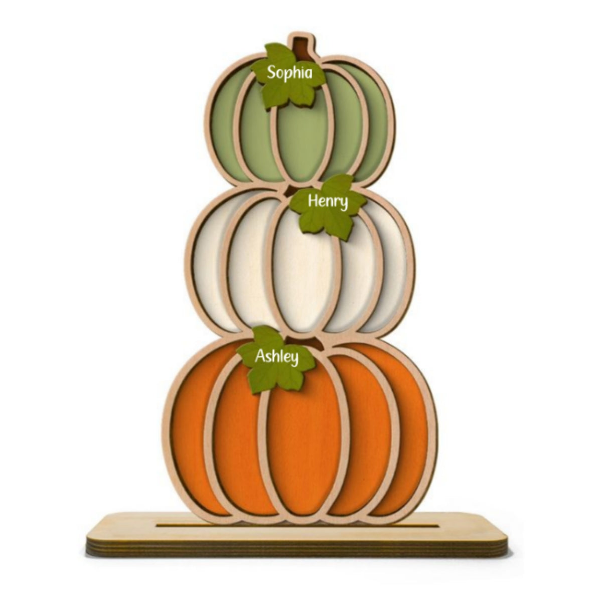 Fall Season Pumpkins Stack With Names Personalized 2-Layer Wooden Standing Plaque