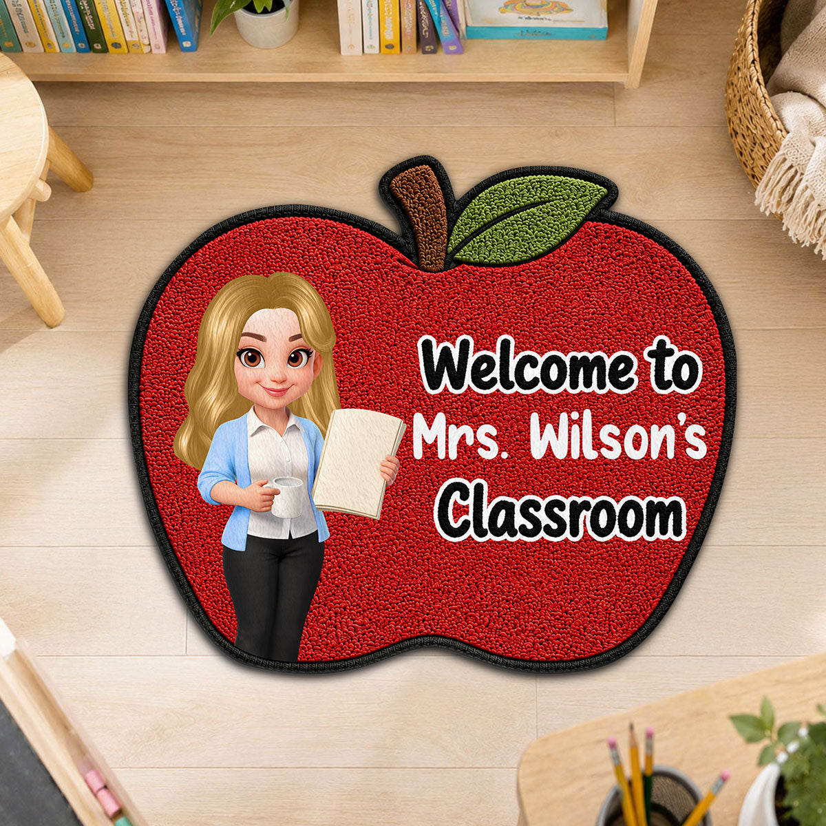 Happy Teacher Apple Welcome To Classroom - Personalized Doormat - Back To School Gift For Teacher, Classroom Decor