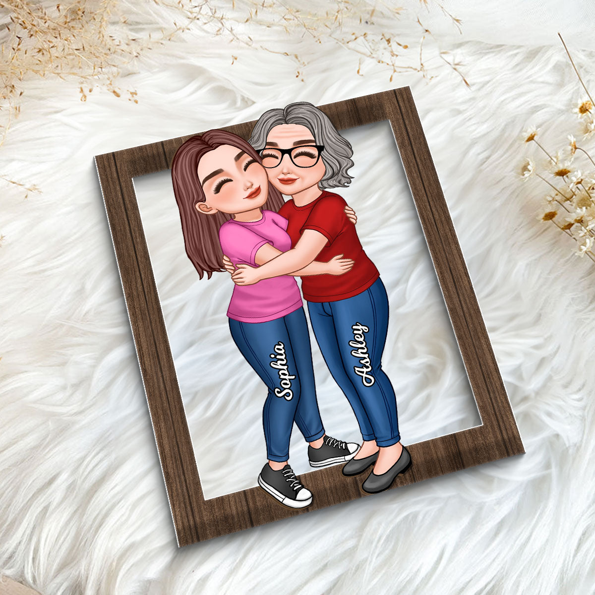 Mom Hugging Daughter Son By Custom Occupation Firefighter, Nurse, Police Officer Personalized Wooden Plaque