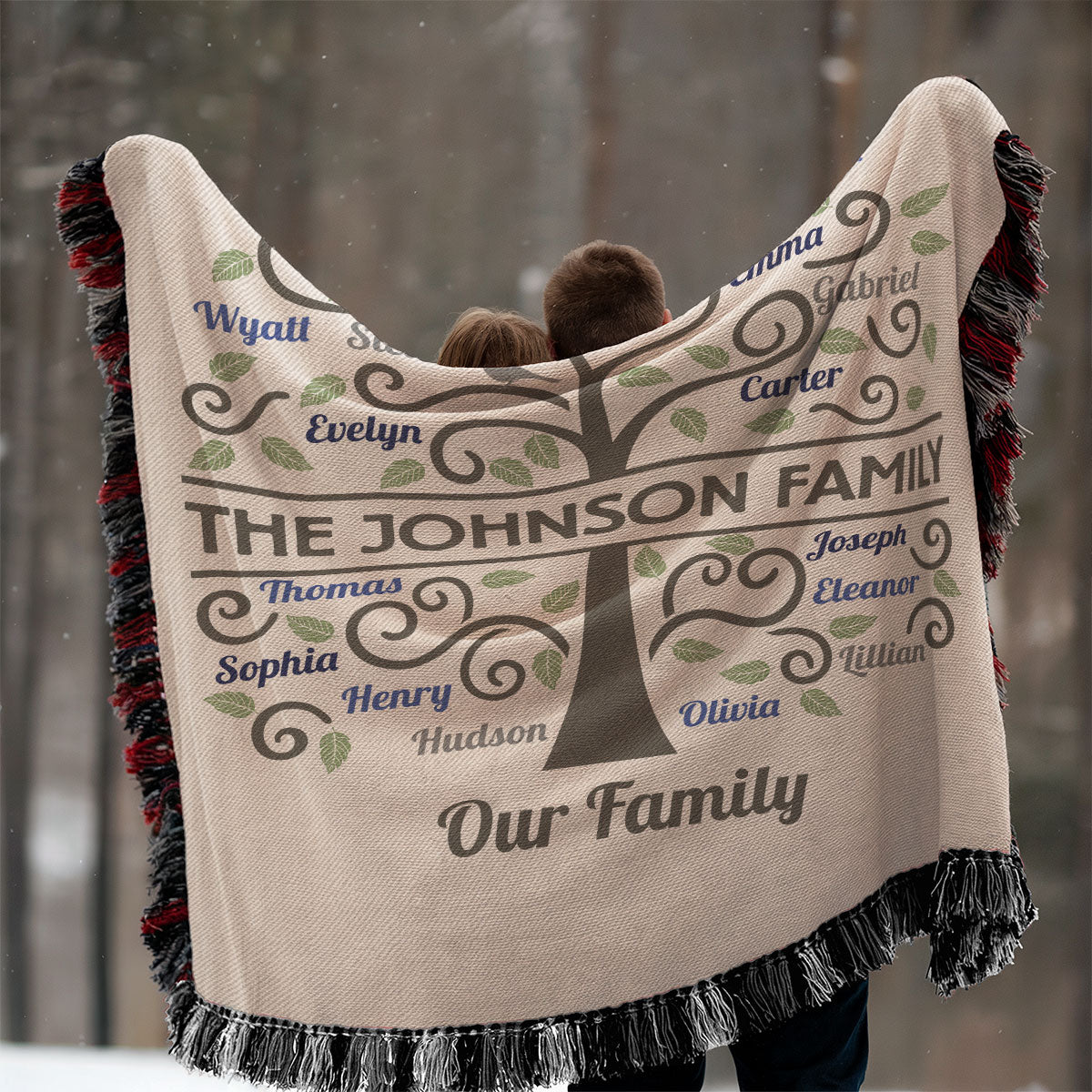 Family Tree Grandma Grandpa Grandparents Gift Home Decor Personalized Tapestry Woven Blanket