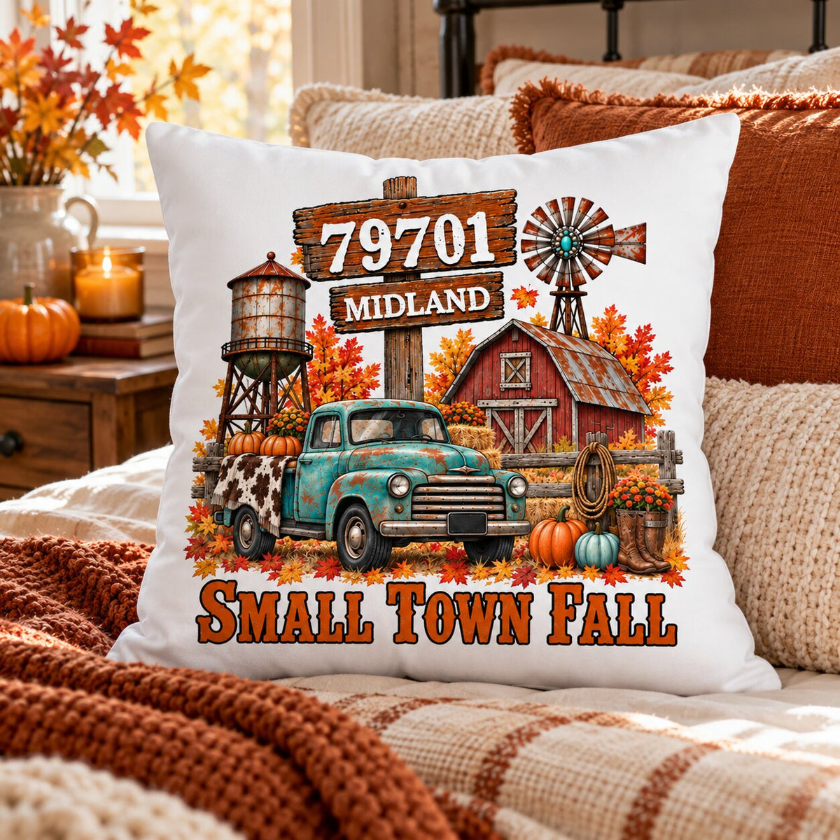 Small Town Fall Western Zip Code - Personalized Pillow