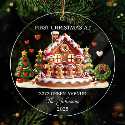First Christmas New Home 3D Effect Gingerbread Family House - Personalized Acrylic Ornament
