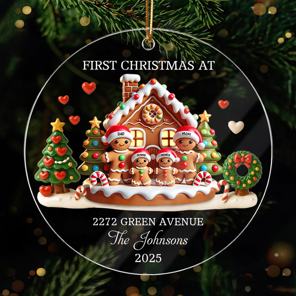 First Christmas New Home 3D Effect Gingerbread Family House - Personalized Acrylic Ornament