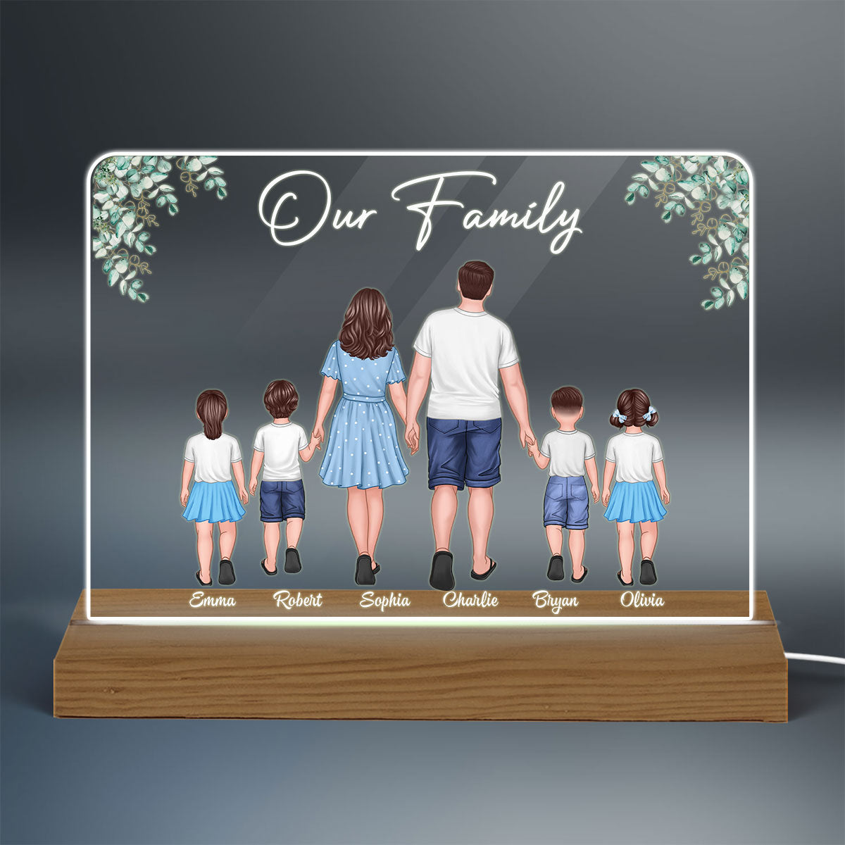 Our Standing Family Leaves Frame Personalized Acrylic Custom Shape LED Night Light