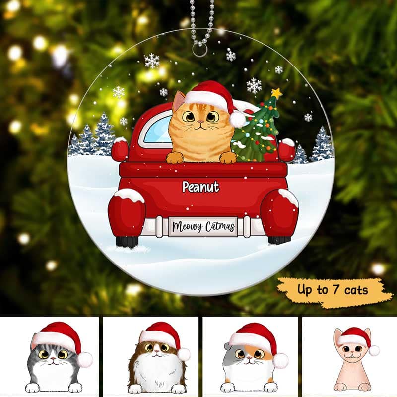 Christmas Fluffy Cats On Truck Personalized Acrylic Ornament