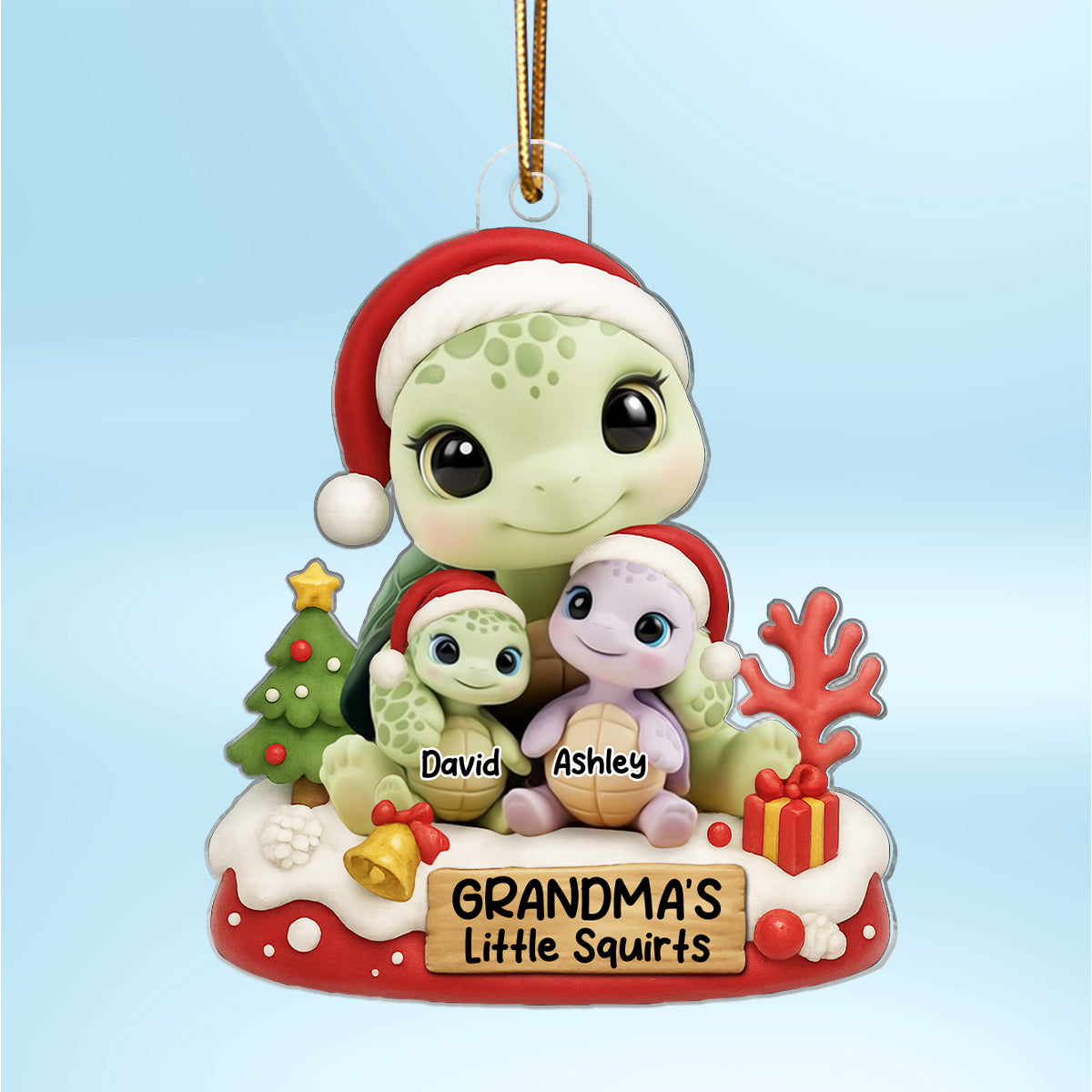 Grandma's Little Squirt Turtle Personalized Acrylic Ornament, Christmas Gift for Grandma