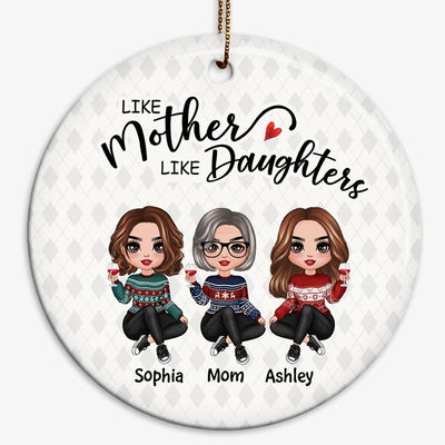 Doll Women Like Mother Like Daughters Rhombus Sweater Pattern Personalized Circle Ornament