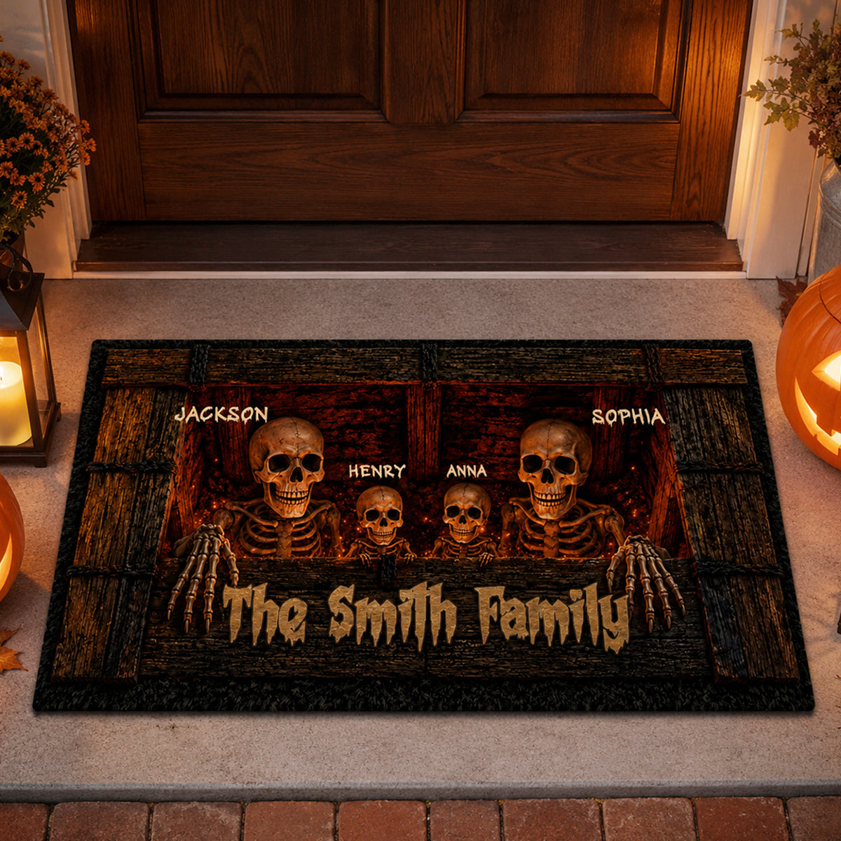 Halloween Skeleton Family Welcome - Personalized Doormat - Halloween Decor Gift, Gift For Family
