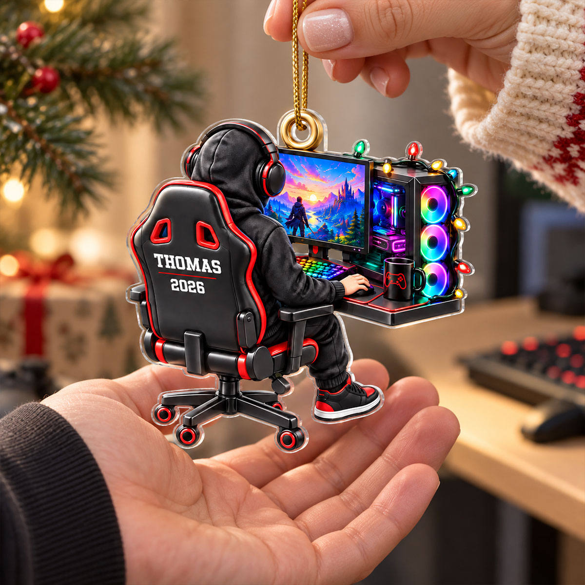 Gamer Custom Name 2D Flat Printed - Personalized Acrylic Ornament - PC Gamer Gift, Gaming Setup Keepsake, Gamer Boy Gift