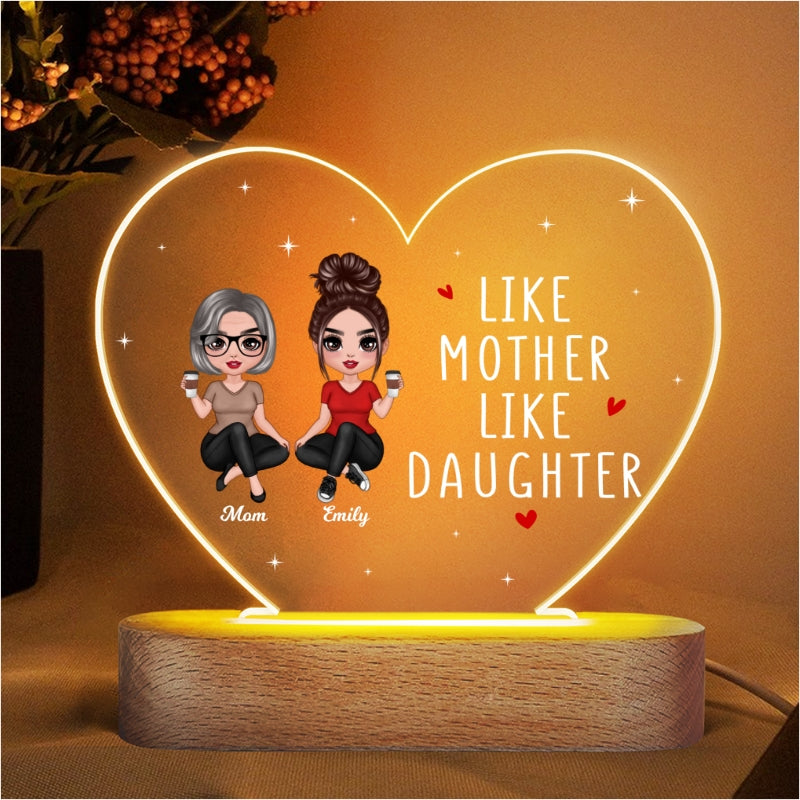 Doll Women Sitting Like Mother Like Daughter Personalized Heart Acrylic Plaque LED Night Light