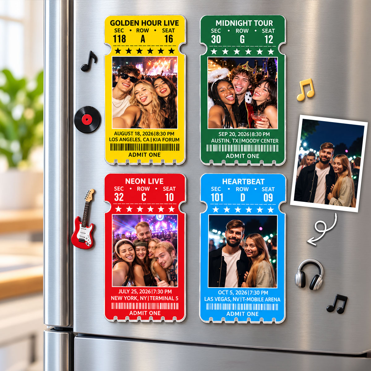 Custom Photo Concert Ticket - Personalized Acrylic Fridge Magnet - Christmas Gift for Music Lover, Friends, Family, Lovers